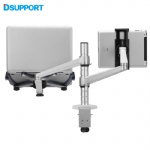 Full Motion Dual Arm 10-15 inch Laptop Holder + 7-10 inch Tablet PC Stand Rotate Holder Desktop Stand